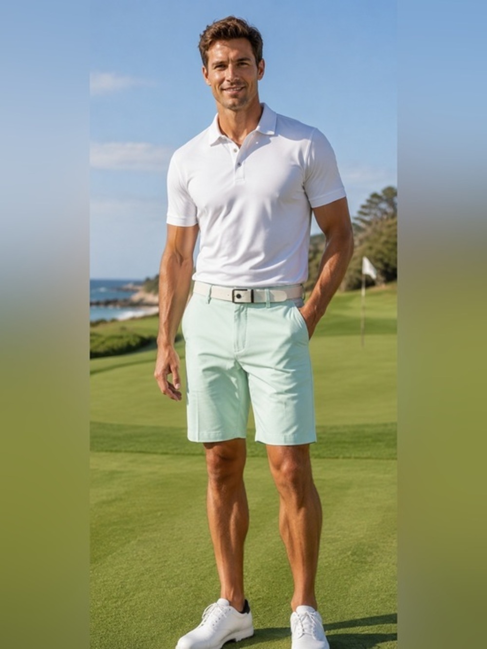 Dunning Golf Mens Size 32 Mint Green Performance Flat Front Golf Shorts